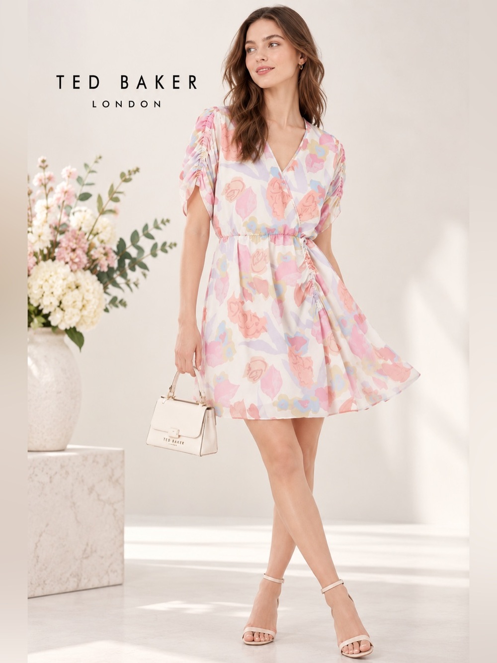 NWT Ted Baker London Juleah Ruched Sleeve Detail Mini Dress. $295